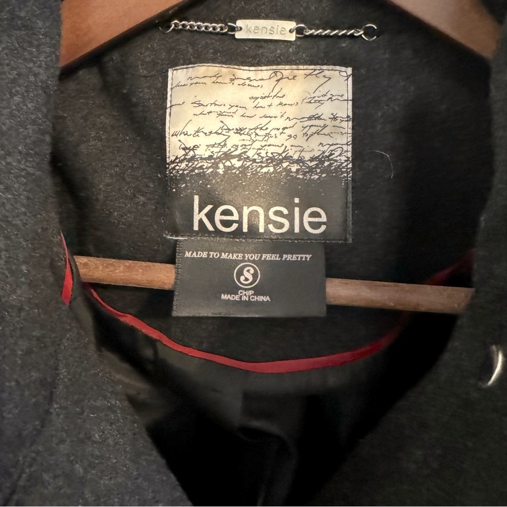 Kensie Women's Wool Blend Full Zip Overcoat Black Faux Leather Accent. S… - Picture 7 of 15